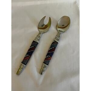 Wire Wrapped Beaded Art Silver Toned salad servers